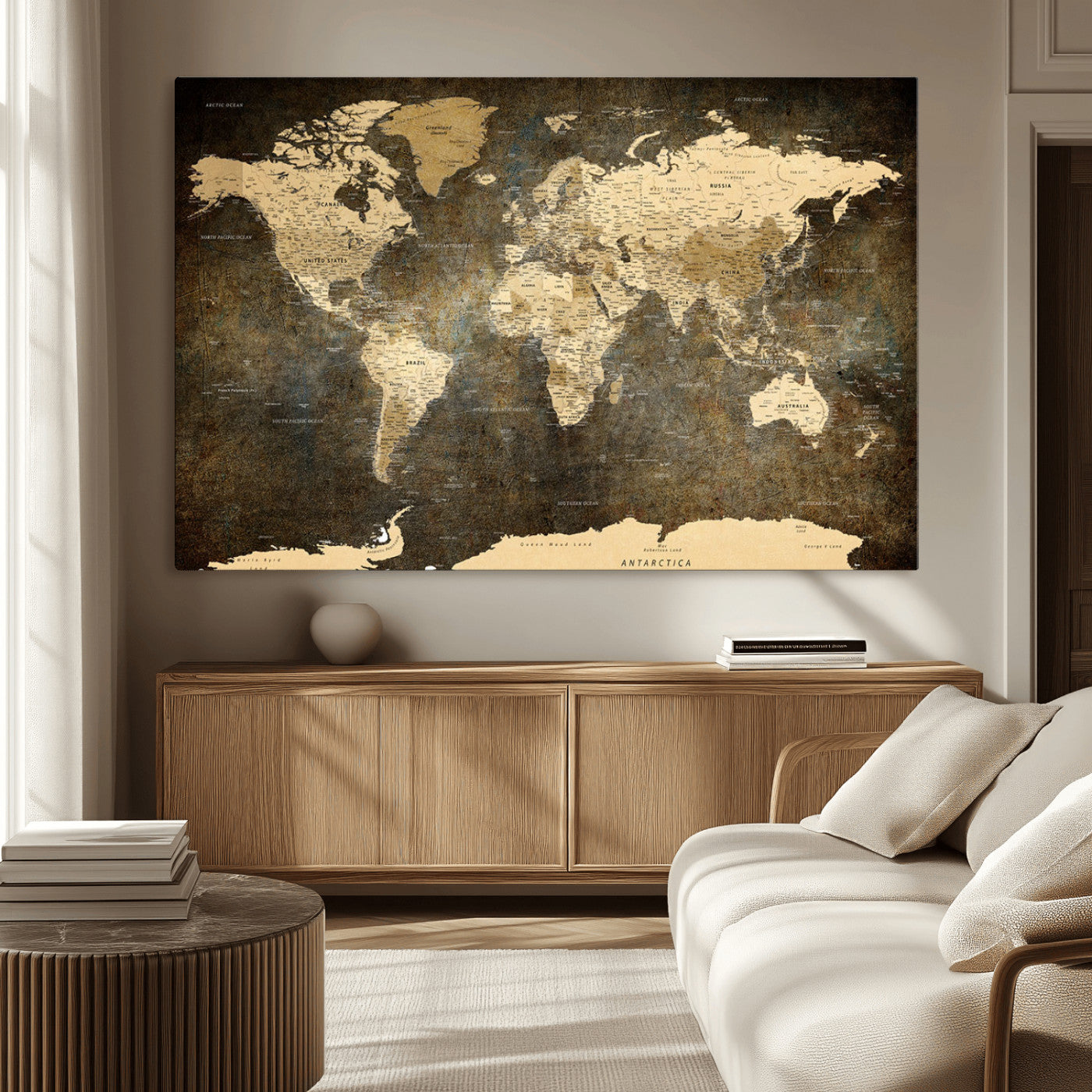 MGV-CV-36X24 - Push Pin World Map Canvas Print – Framed Wall Art for Couples to Track Their Travels – Anniversary