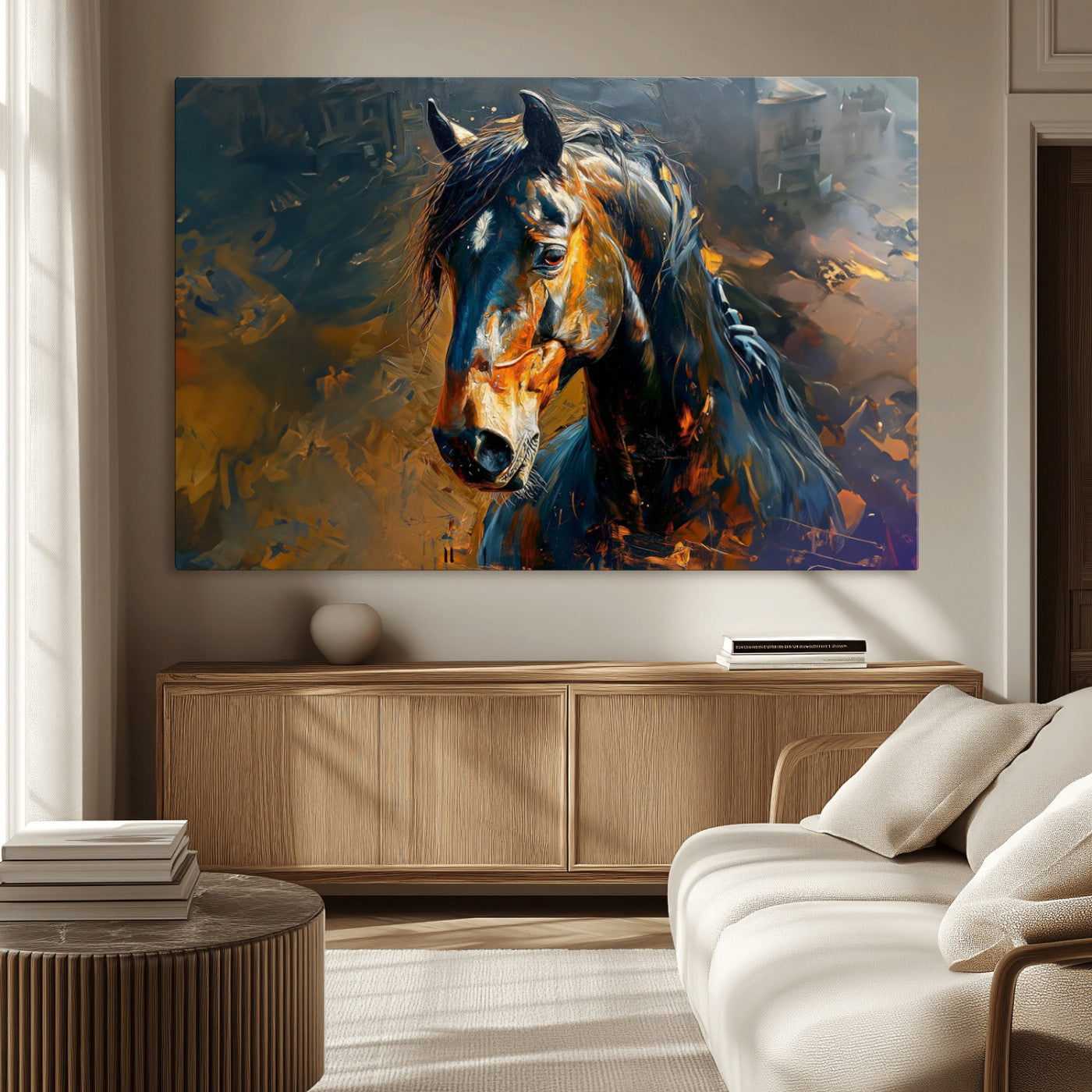 MGV-CV-36X24 - Abstract Horse Wall Art Canvas Print | Farmhouse Wall Decor | Western Cabin Art | Rustic Horse Decor