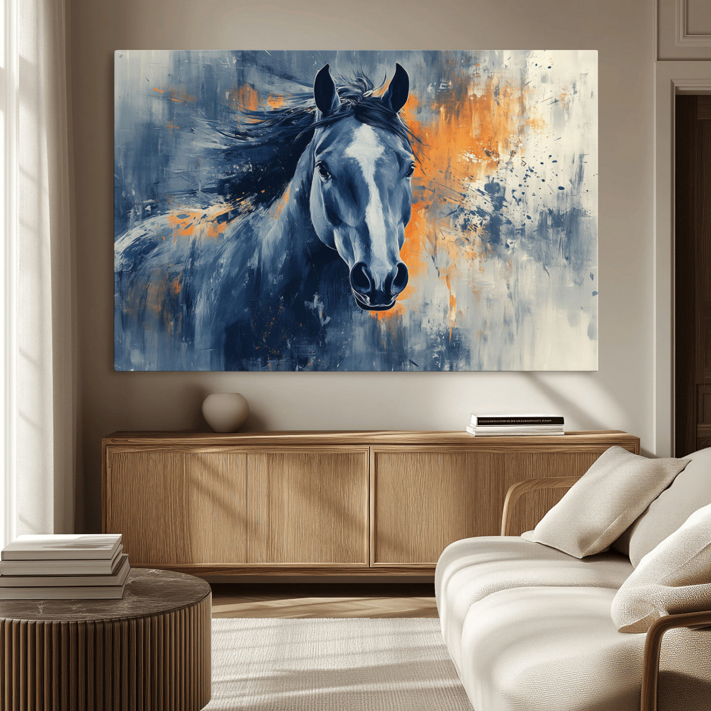 MGV-CV-36X24 - Abstract Blue Horse Wall Art Print Canvas | Horse Wall Art Print | Western Decor for Farmhouse |