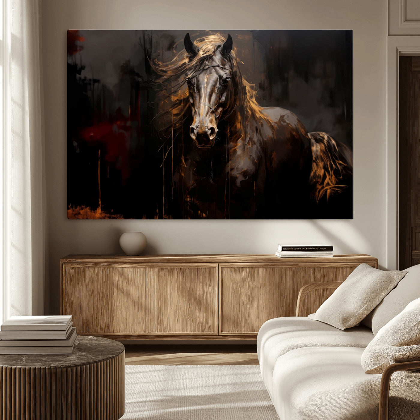 MGV-CV-36X24 - Abstract Black Horse Canvas Print for Farmhouse Wall Art | Abstract Equine Wall Art | Western Decor