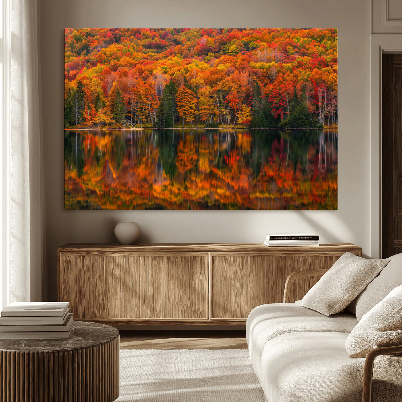 MGV-CV-36X24 - Fall Foliage Wall Art - Autumn Reflection Canvas Print, Stunning Fall Foliage Wall Art, Serene Lake