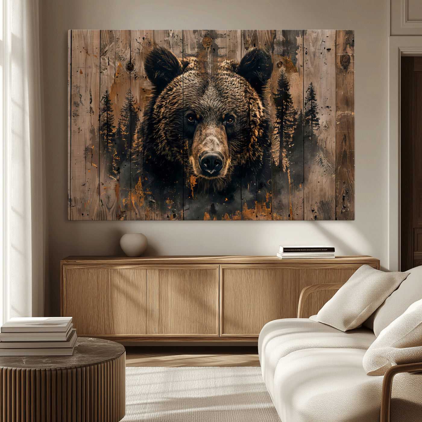 MGV-CV-36X24 - Rustic Grizzly 399 Wall Art | Triptych Canvas Print | Rustic Cabin Wall Decor | Perfect for