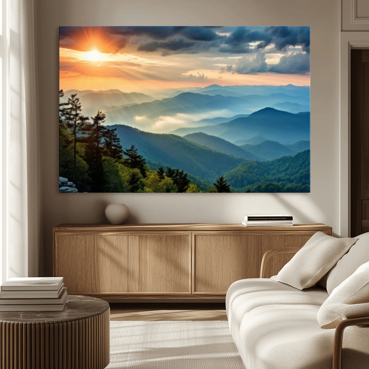 MGV-CV-36X24 - Sunrise Over Mountain Range Wall Art Canvas Print, Farmhouse Wall Decor, Cabin Wall Art