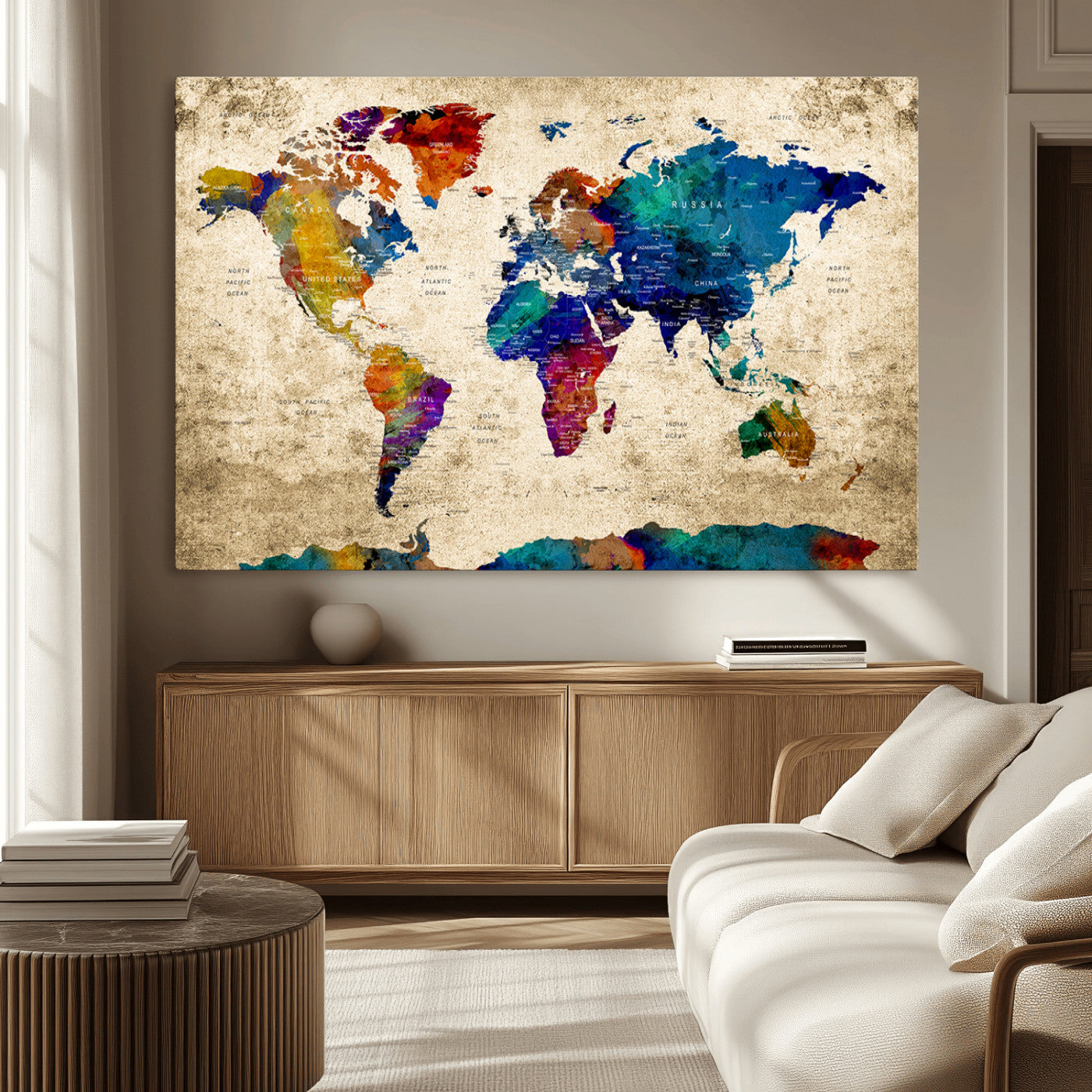 MGV-CV-36X24 - Push Pin World Map Canvas Print – Framed Wall Art for Couples to Track Their Travels – Anniversary