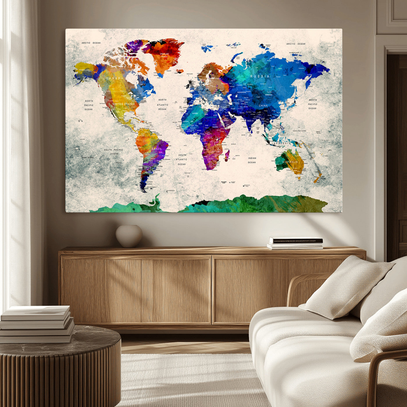 MGV-CV-36X24 - Push Pin World Map Canvas Print – Framed Wall Art for Couples to Track Their Travels – Anniversary