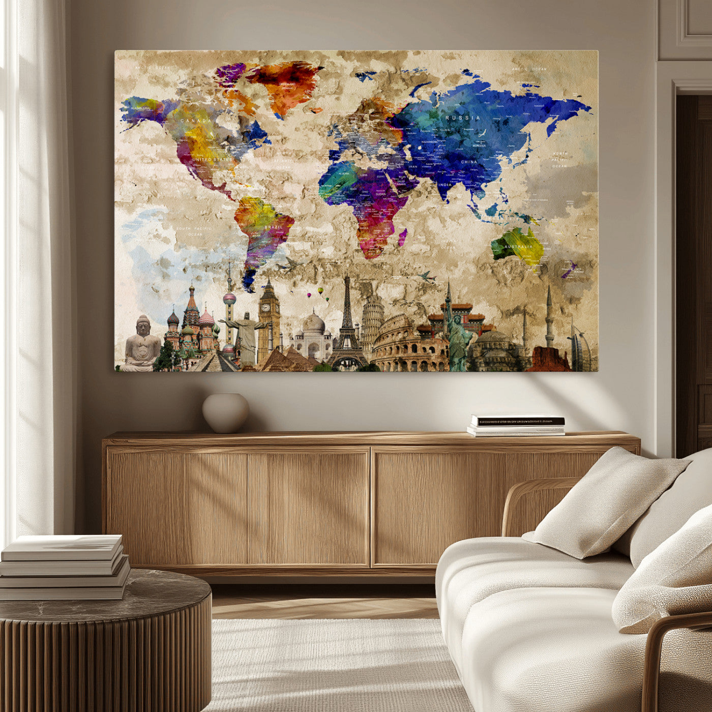 MGV-CV-36X24 - Push Pin World Map Canvas Print – Framed Wall Art for Couples to Track Their Travels – Anniversary