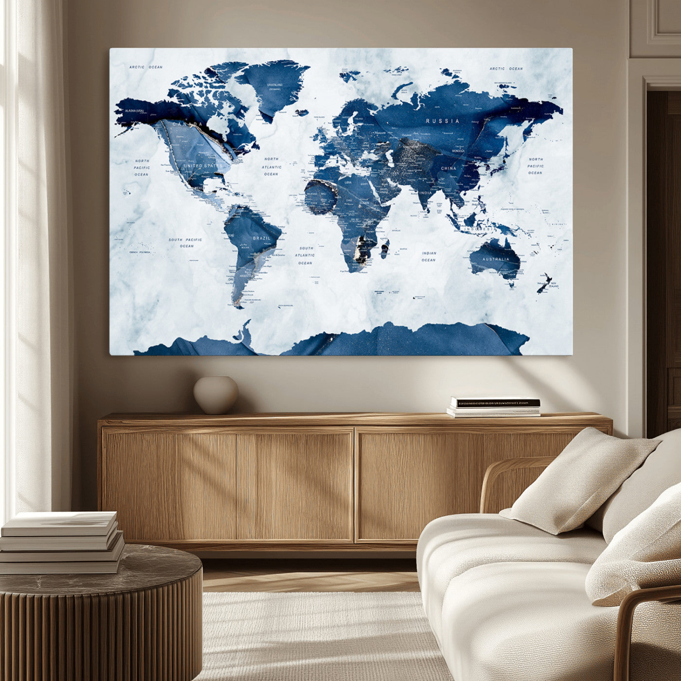 MGV-CV-36X24 - Push Pin World Map Canvas Print – Framed Wall Art for Couples to Track Their Travels – Anniversary