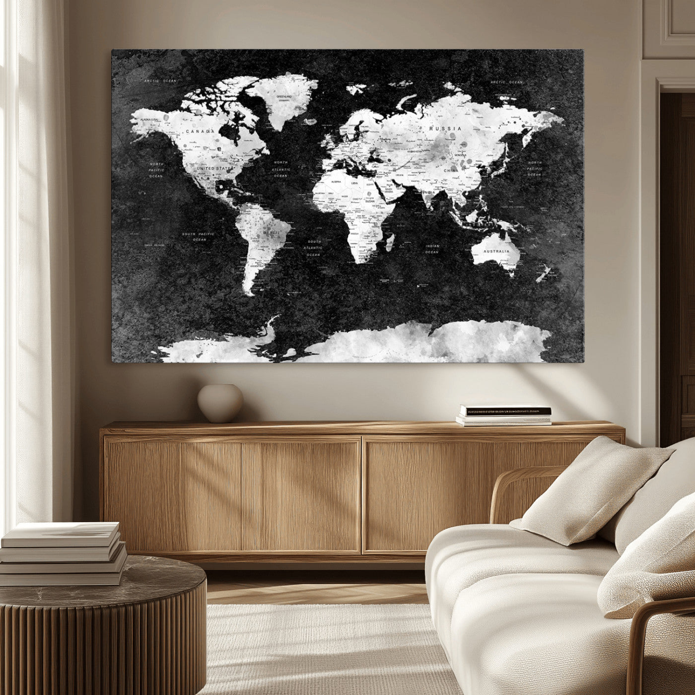MGV-CV-36X24 - Push Pin World Map Canvas Print – Framed Wall Art for Couples to Track Their Travels – Anniversary