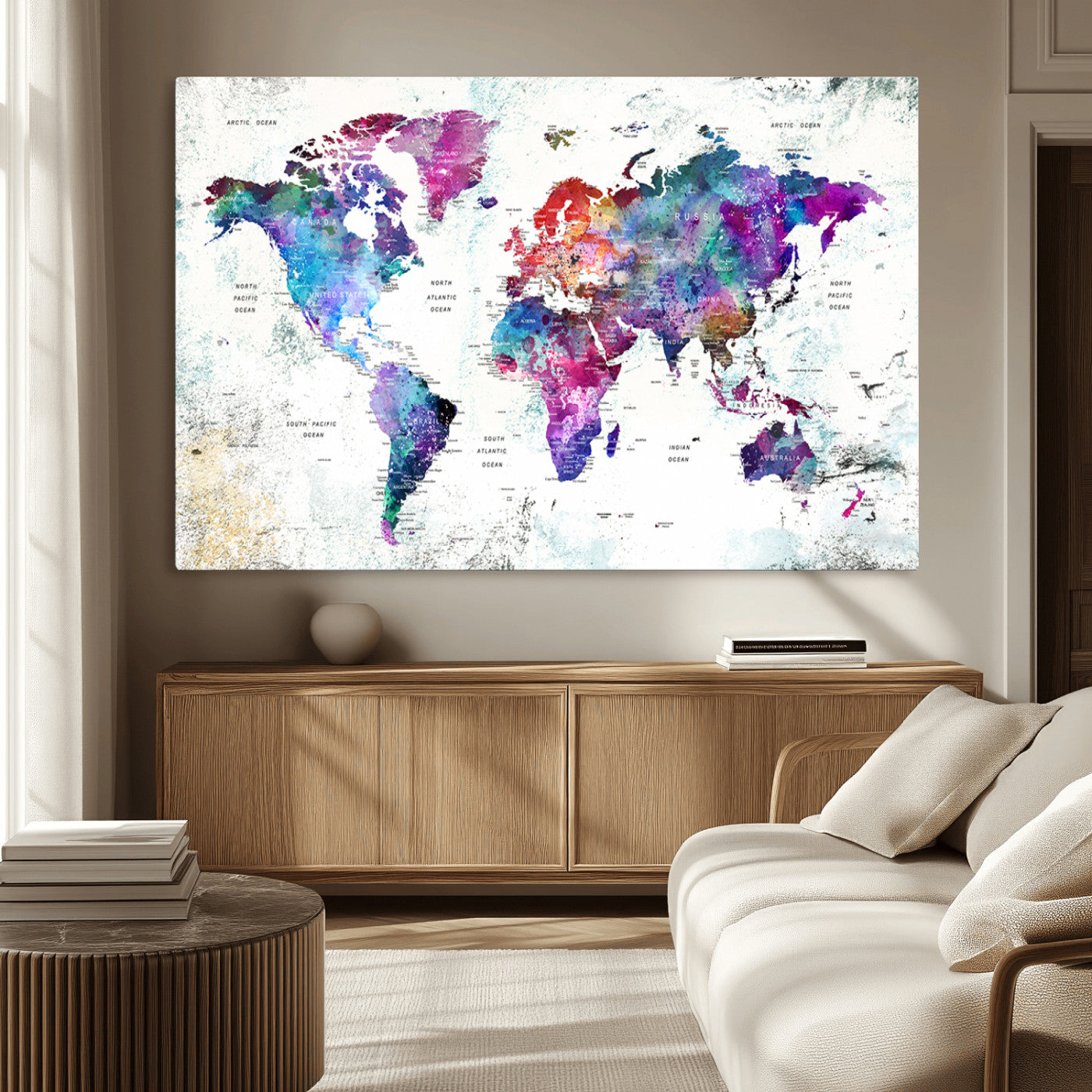 MGV-CV-36X24 - Push Pin World Map Canvas Print – Framed Wall Art for Couples to Track Their Travels – Anniversary