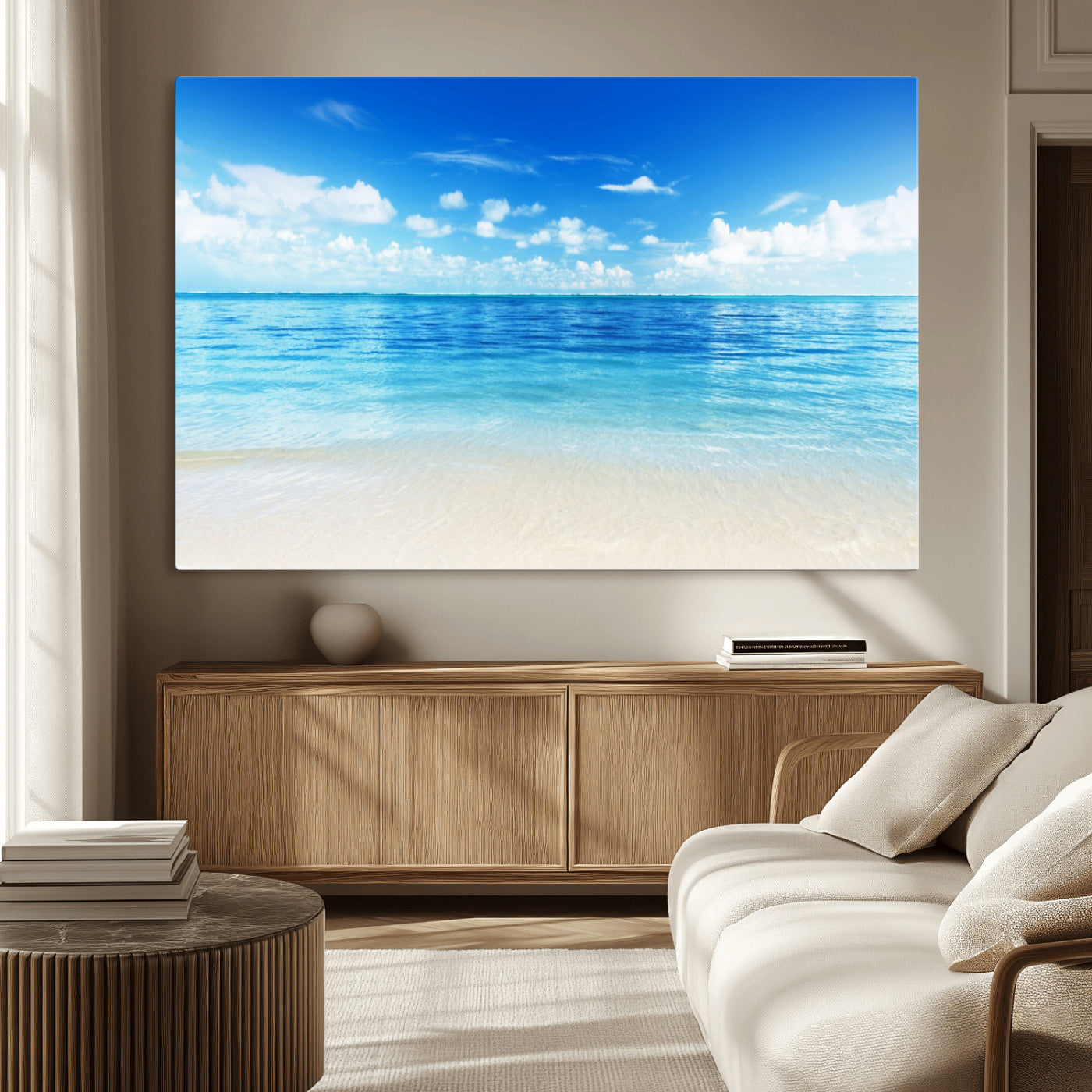 MGV-CV-36X24 - Beach Scene Canvas Wall Art Print – Tranquil Ocean Horizon and White Sand Beach Wall Decor for Home
