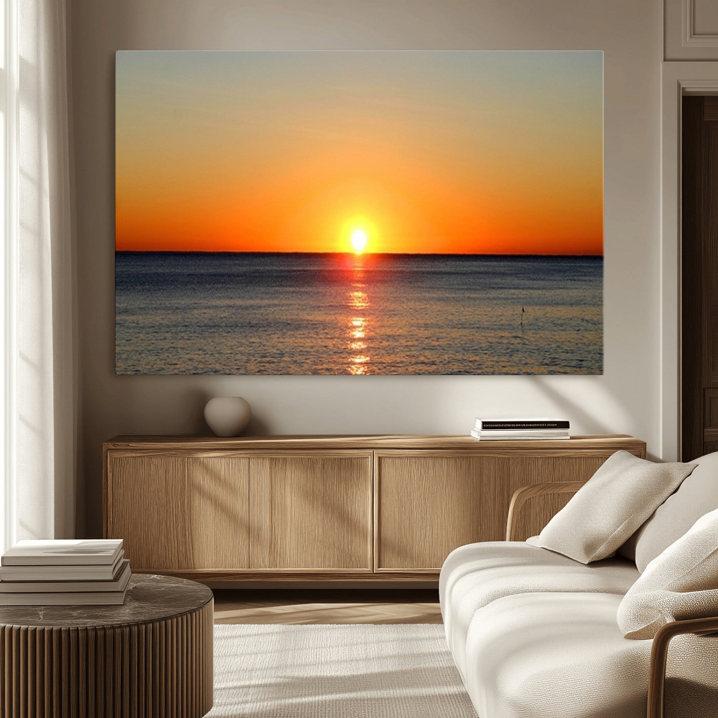 54676-MGV-CV-36X24-Golden Horizon Sunset Over Ocean Wall Art Canvas Print – Tropical Beach Canvas Wall Art – Giclee