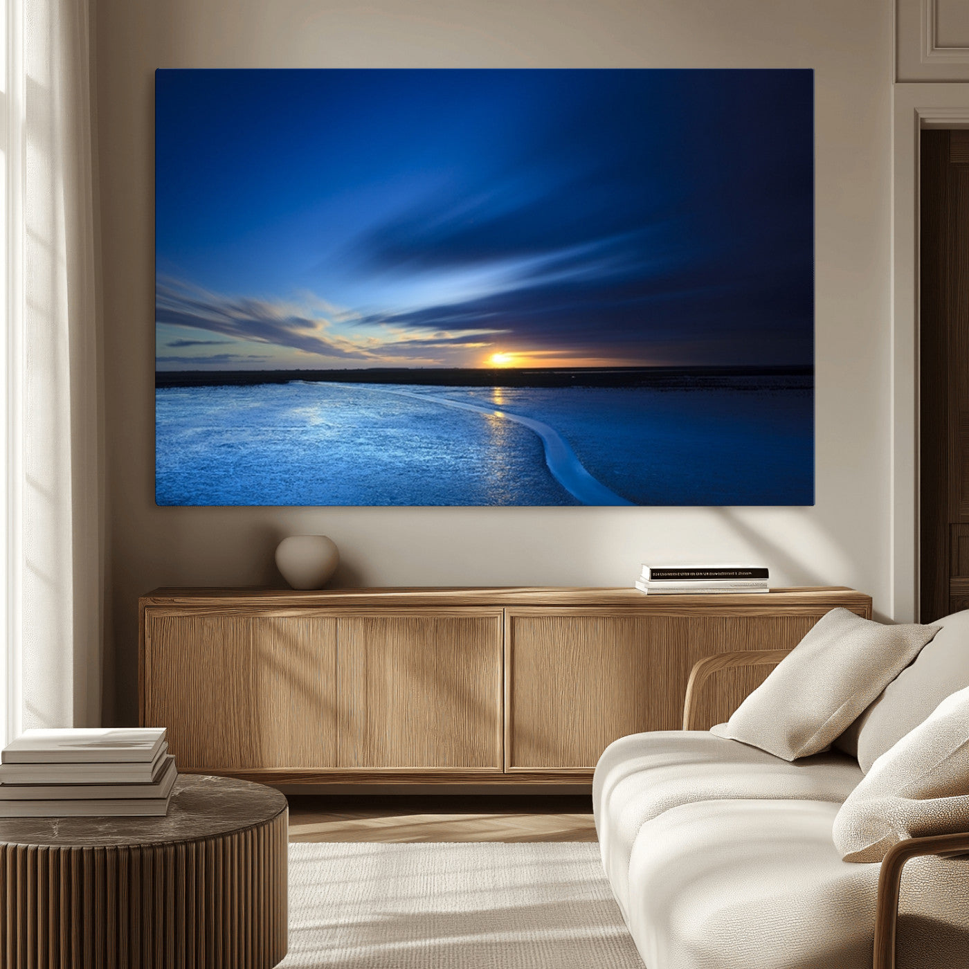 MGV-CV-36X24 - Blue Sunset Ocean Canvas Wall Art Print – Serene Coastal Horizon Wall Decor for Home or Office –