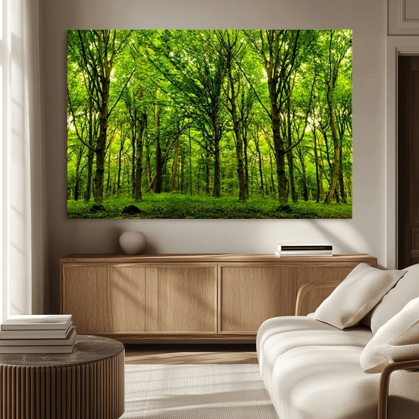 MGV-CV-36X24 - Lush Green Forest Canvas Print | 3-Panel Forest Wall Art | Nature Landscape for Living Room