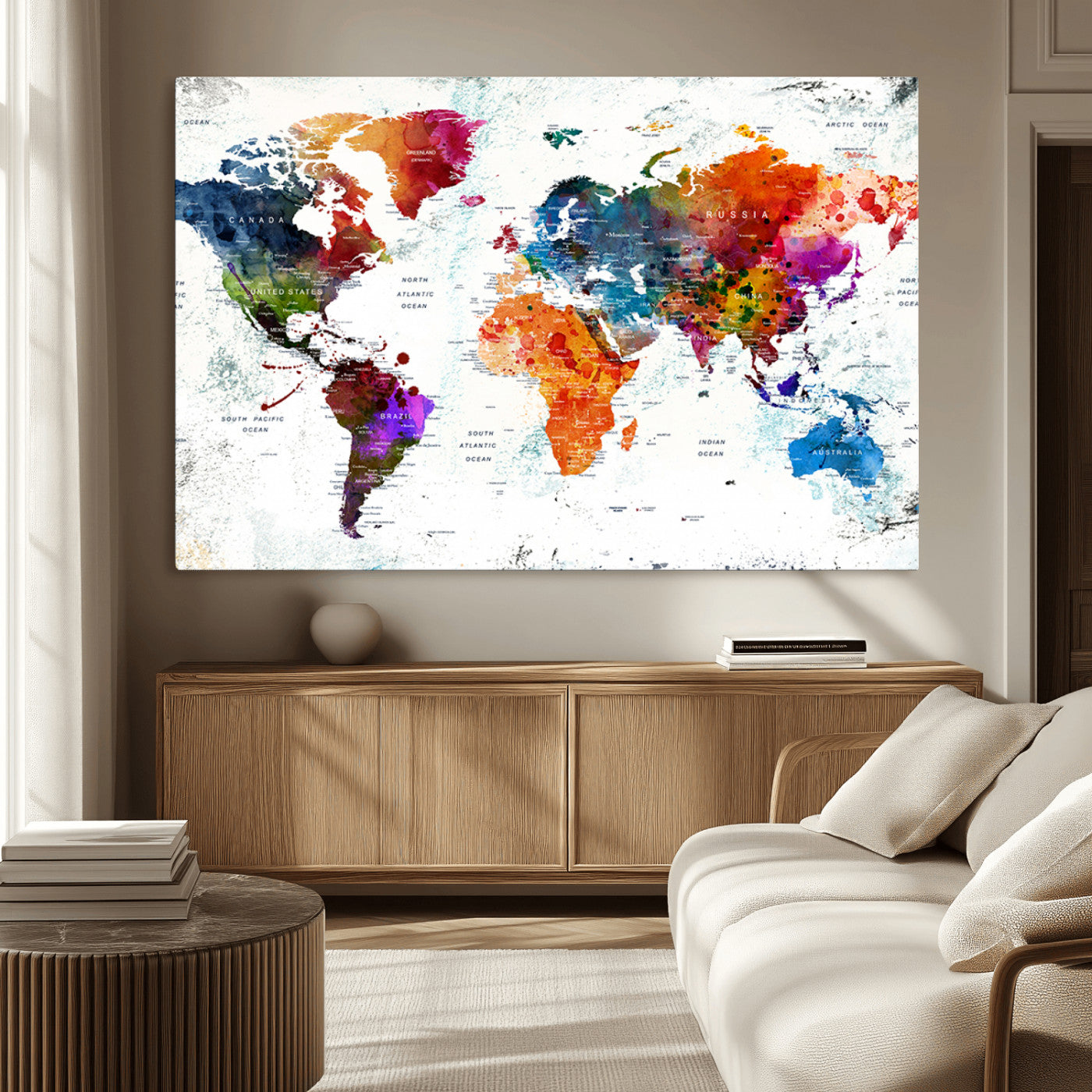 MGV-CV-36X24 - Push Pin World Map Canvas Print – Framed Wall Art for Couples to Track Their Travels – Anniversary