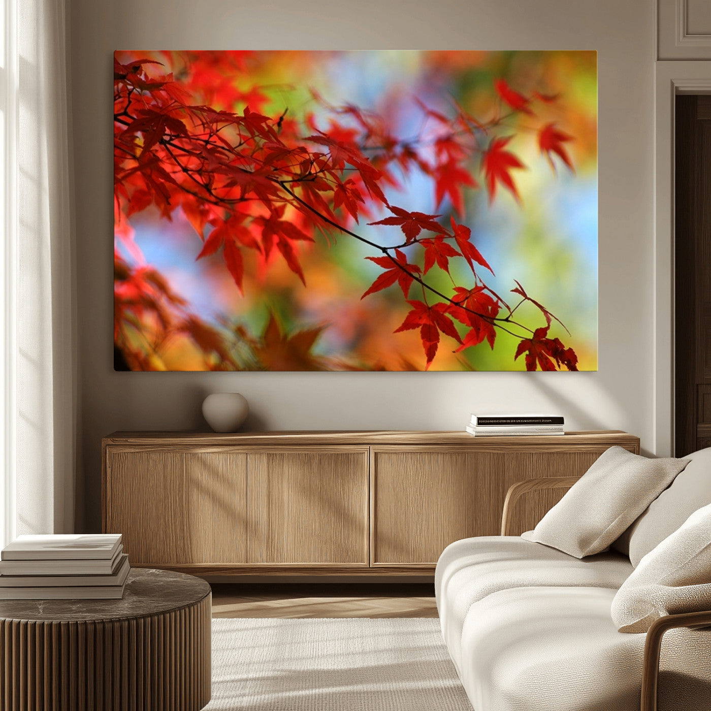 MGV-CV-36X24 - Red Leaves Autumn Forest Wall Art Canvas, Red Leaves Autumn Forest Canvas Print