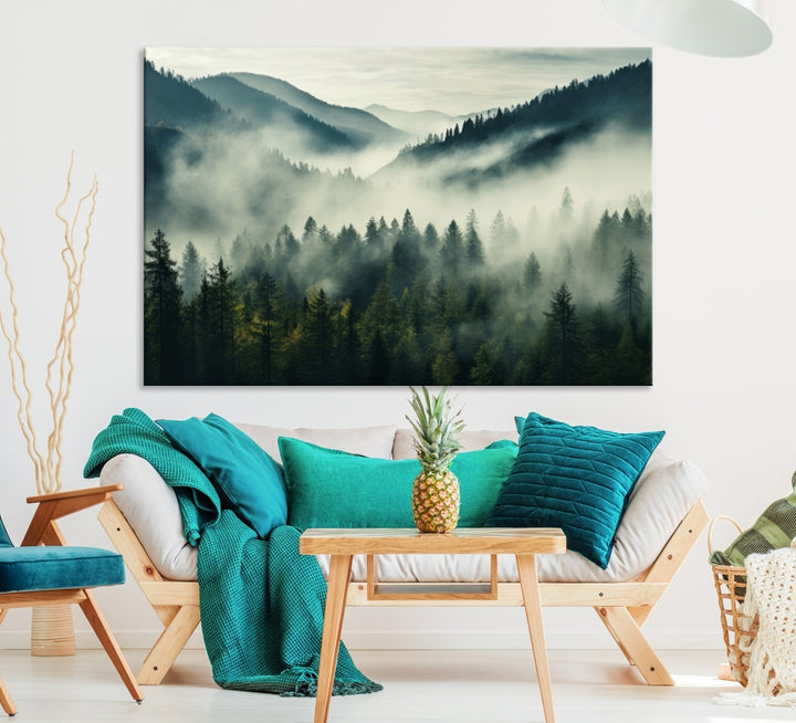 Captivant Misty Forest Wall Art Premium Impression sur toile une atmosphère brumeuse et sereine