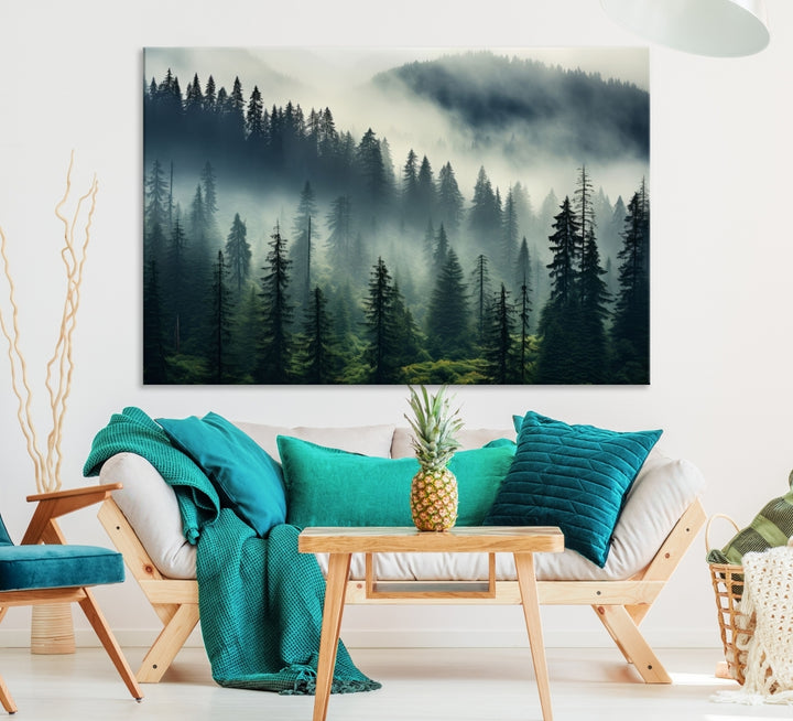 Captivant Misty Forest Wall Art Premium Impression sur toile une atmosphère brumeuse et sereine