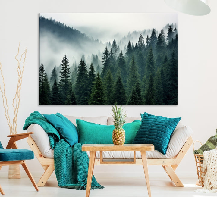 Captivant Misty Forest Wall Art Premium Impression sur toile une atmosphère brumeuse et sereine