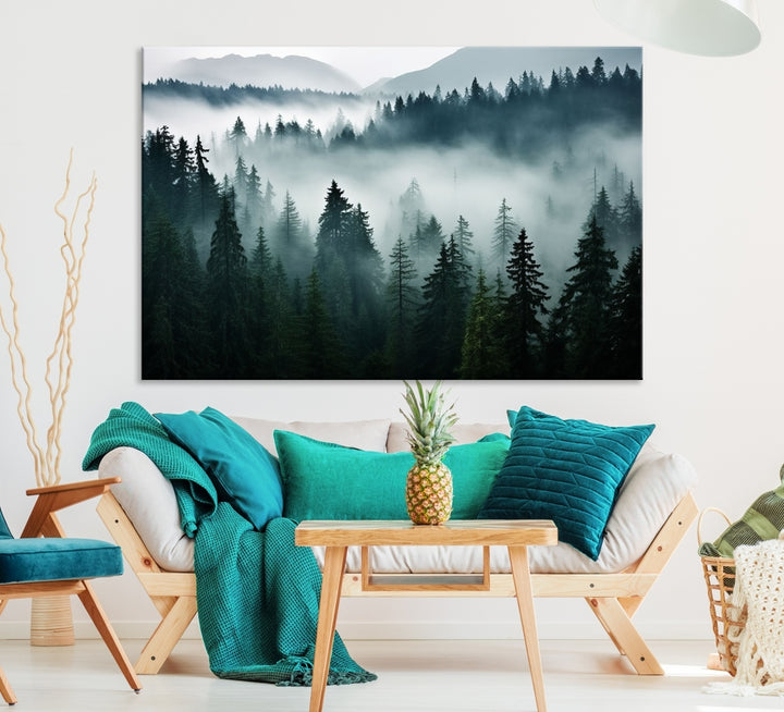 Captivant Misty Forest Wall Art Premium Impression sur toile une atmosphère brumeuse et sereine