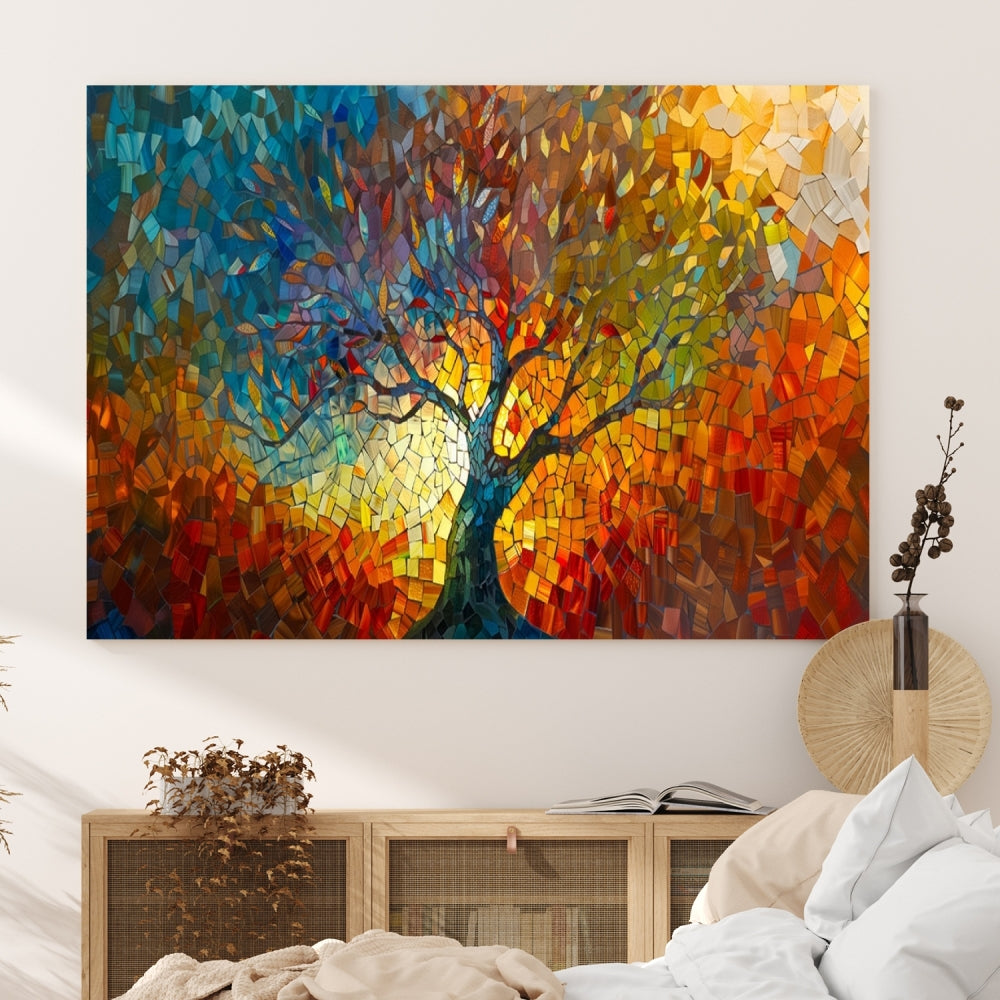 Yggdrasil Tree of Life Mosaic Stained Glass Wall Art Canvas Print