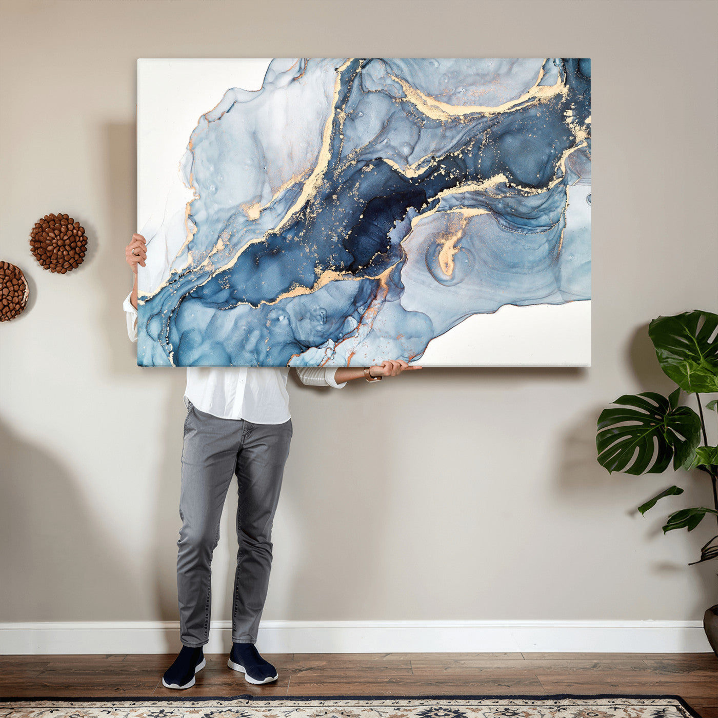 33782-MGV-CV-36X24 - Abstract Art Print - Blue Abstract Canvas Wall Art Print Abstract Art Fluid Effect Marble Wall Art
