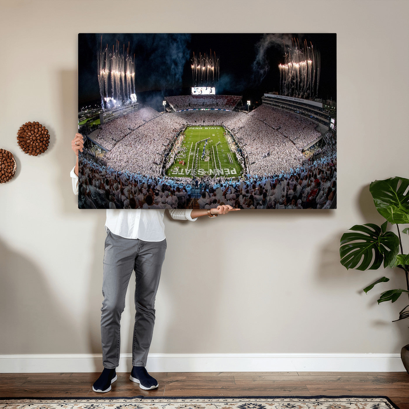 11391-MGV-CV-36X24 - Penn State Football Wall Art Canvas Print – Framed Stadium Game Day Sports Team Spirit Artwork for Home, Office