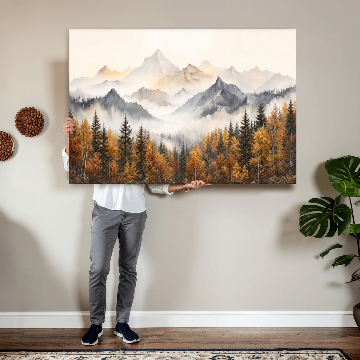 70049-MGV-CV-36X24 - Abstract Mountain Wall Art, Misty Mountain Forest