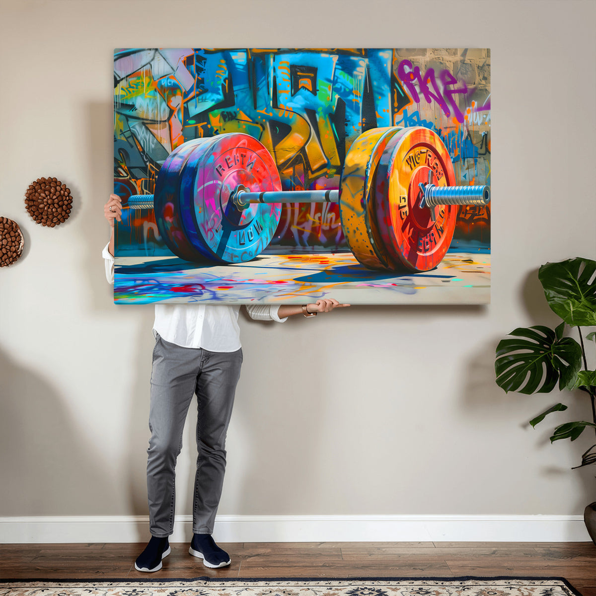 70871-MGV-CV-36X24 - Fitness Gym Barbell Graffiti Wall Art Canvas Print