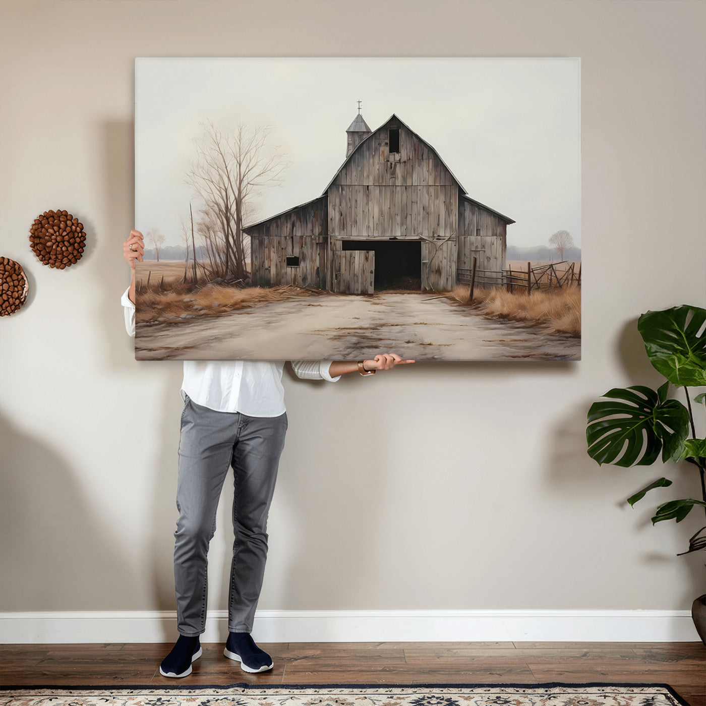 11602-MGV-CV-36X24 - Farmhouse Rustic Barn Wall Art Canvas Print – Framed and Ready to Hang – Perfect Addition to