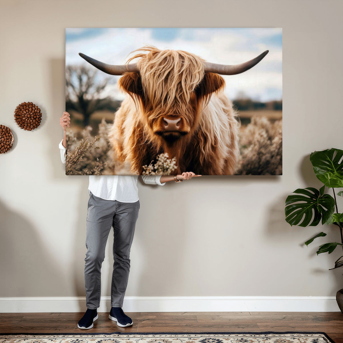 55903-_Poster-30x20 - Scottish Cow Longhorn Wall Art Canvas Print