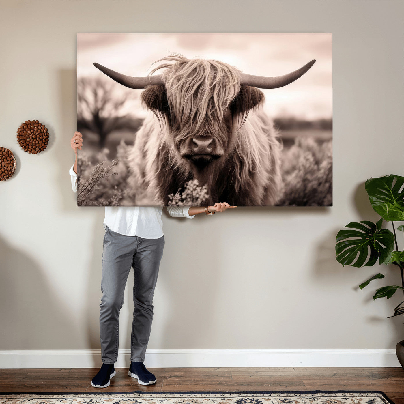 55903-MGV-CV-36X24 - Scottish Cow Longhorn Wall Art Canvas Print