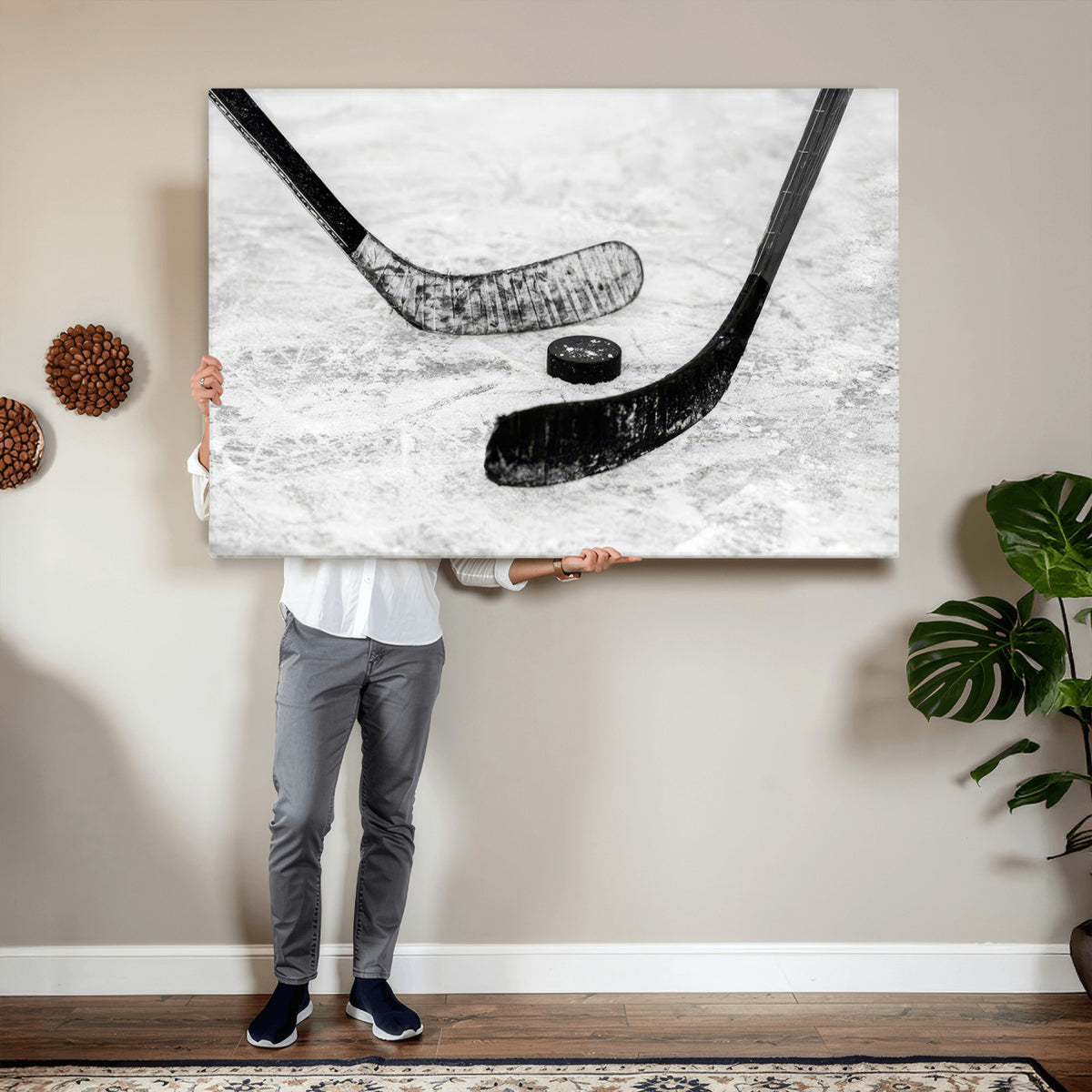 82900-MGV-CV-36X24 - Winter Ice Hockey Sport Canvas Wall Art Print, Hockey Wall Decor