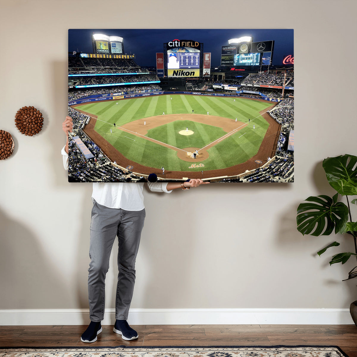 87666-MGV-CV-36X24 - Citi Field Wall Art Print | 3-Panel New York Mets Baseball Stadium Canvas Print | Framed Sports