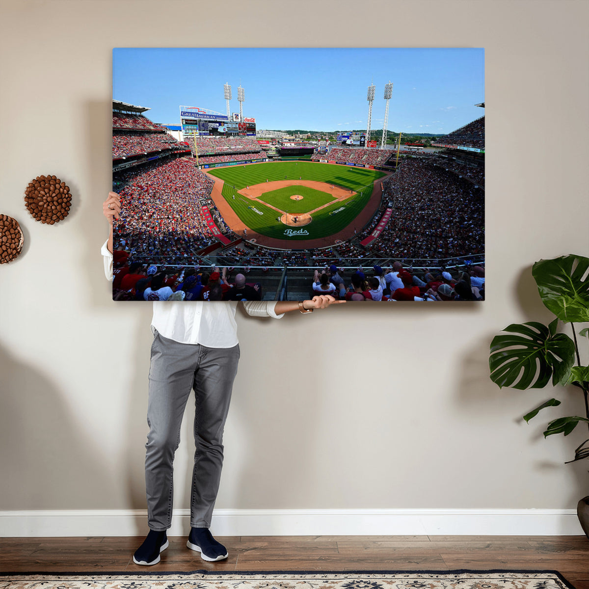 90998-MGV-CV-36X24 - Cincinnati Reds Baseball Canvas Print | Great American Ball Park Stadium Wall Art
