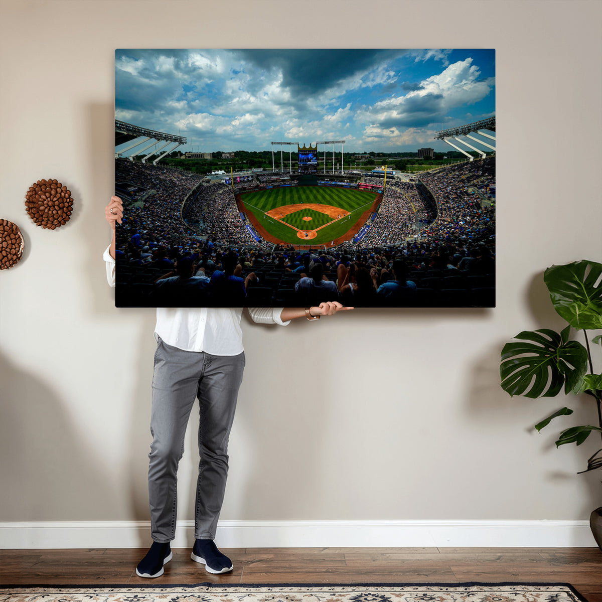 37127-MGV-CV-36X24 - 3-Panel Kauffman Stadium Wall Art Print | Large Kansas City Royals Baseball Canvas