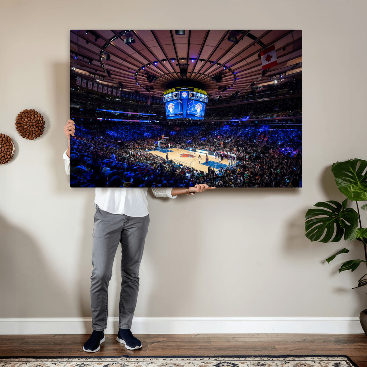 20491-MGV-CV-36X24 - Madison Square Garden Basketball Print Canvas, Basketball Game Triple Canvas Wall Art