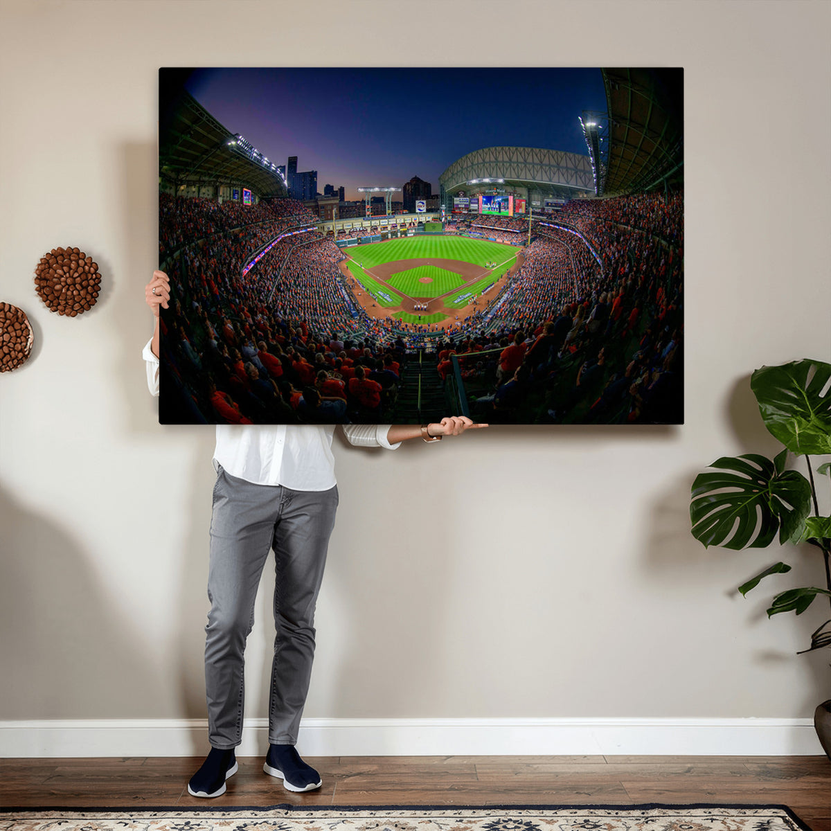 44322-MGV-CV-36X24 - Houston Astros Baseball Print Canvas, Houston Minute Maid Park Stadium Wall Art