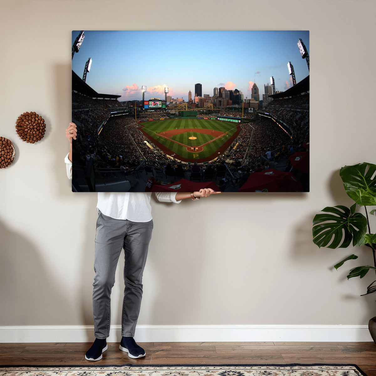 67670-MGV-CV-36X24 - PNC Park Evening Game Triple Canvas Wall Art | Pittsburgh Pirates MLB Stadium