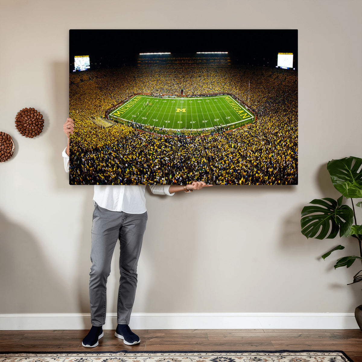 26166-MGV-CV-36X24 - Stadium in Michigan Wall Art Canvas Print, Framed American Football Stadium Art