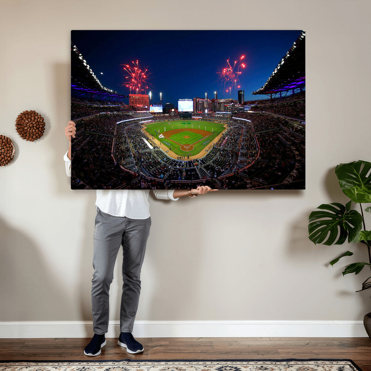 50582-MGV-CV-36X24 - Truist Park Atlanta Braves Baseball Stadium Wall Art Print | Large 3-Panel Canvas Print for Sports