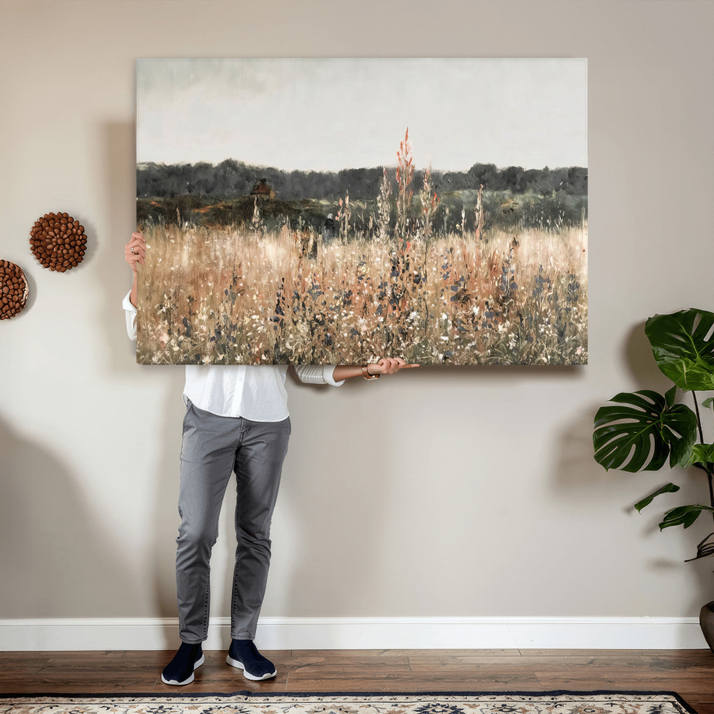 16595-MGV-CV-36X24 - Rustic Field Landscape Wall Art Print, Abstract Field Canvas Wall Art for Barn Decoration