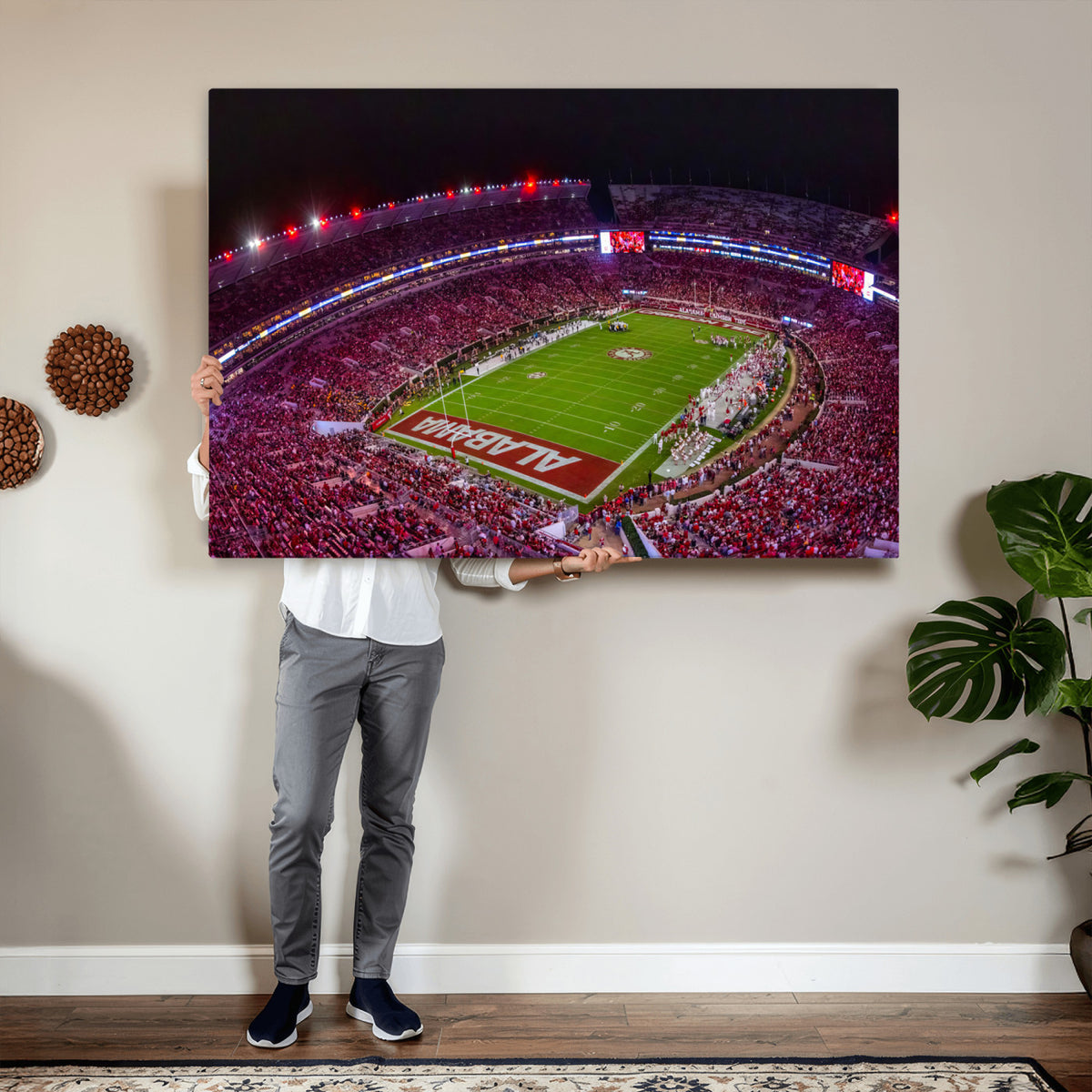 11343-MGV-CV-36X24 - Bryant-Denny Stadium Night Game Triple Canvas Wall Art | Alabama Crimson Tide Football
