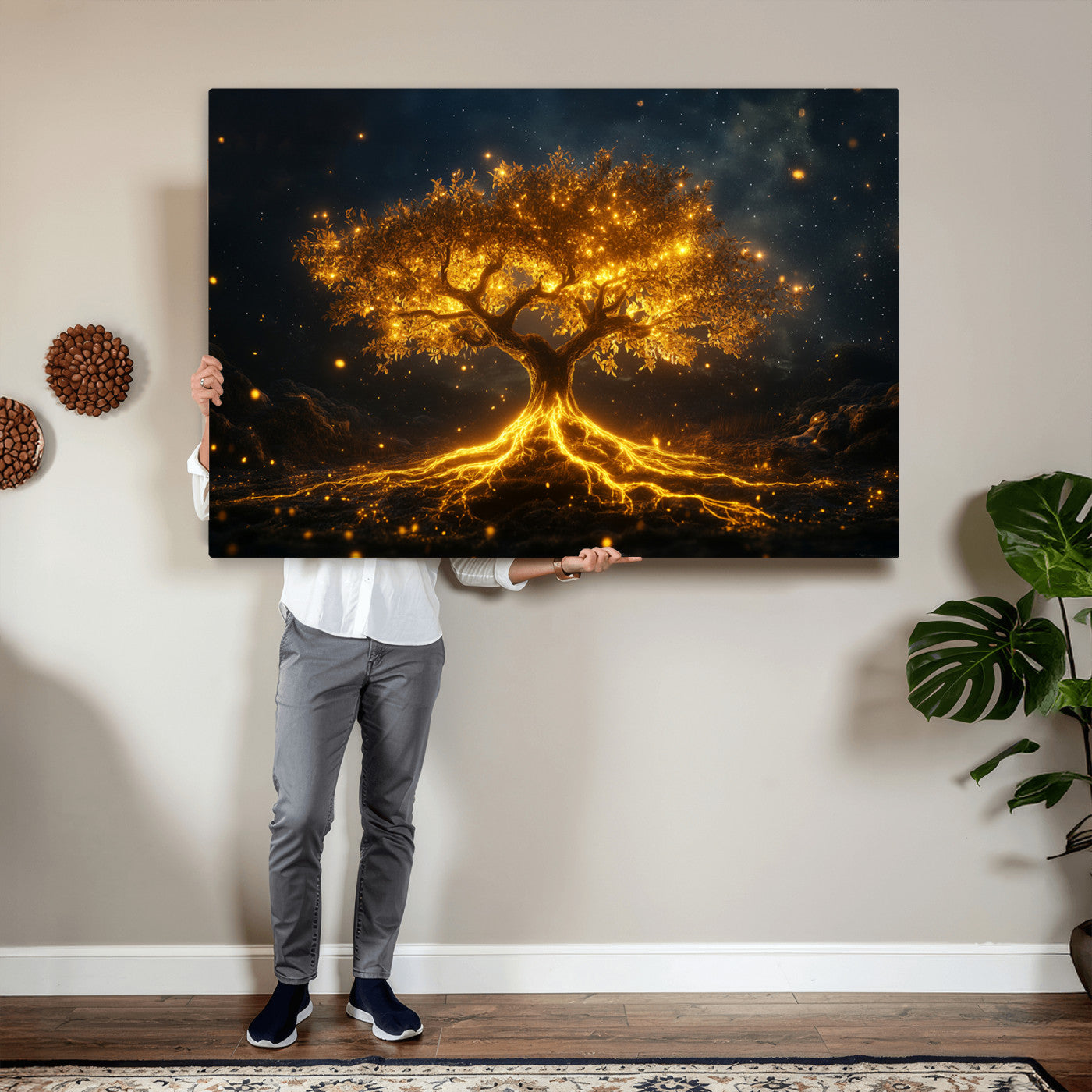 60194-MGV-CV-36X24 - Golden Tree of Life Canvas Wall Art Print - Majestic Tree of Life Print for Living Room and Office Decor