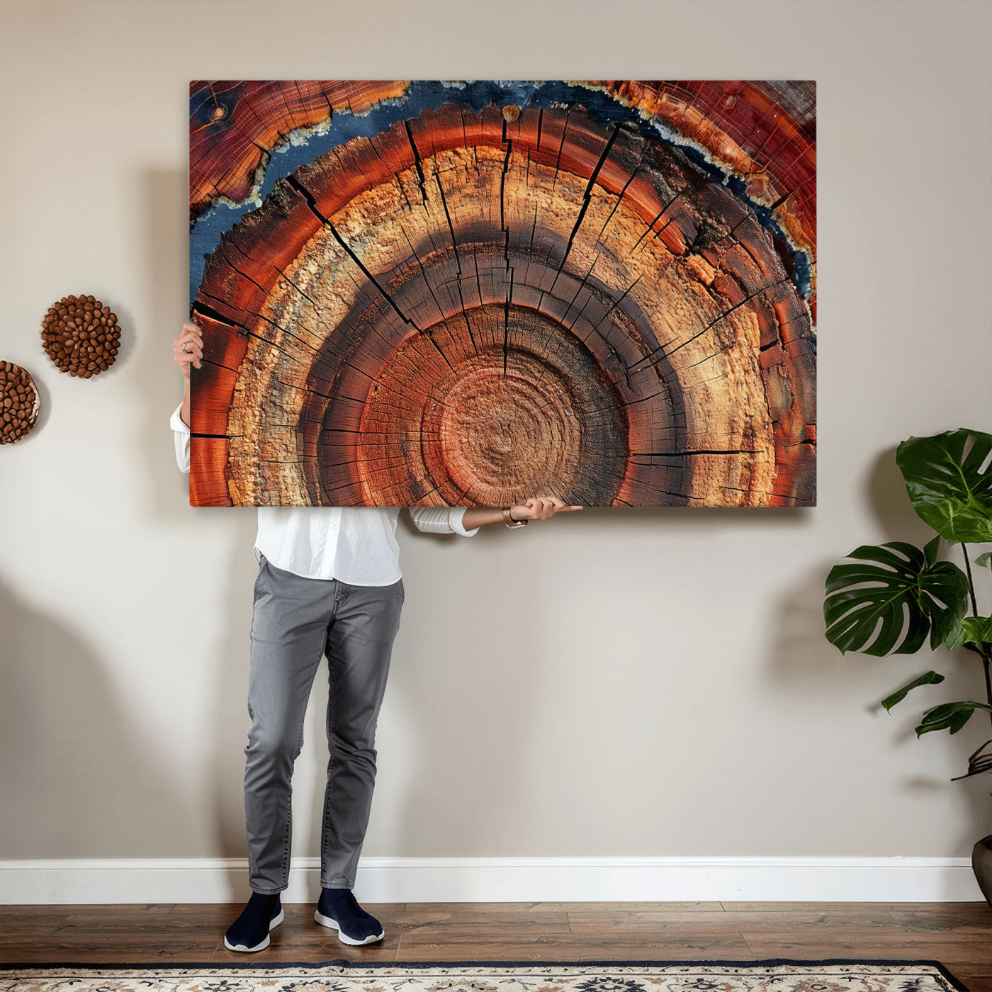 28555-MGV-CV-36X24 - Abstract Tree Ring Art Wall Art Canvas Print for Modern Farmhouse Decor, Colorful Tree Ring Wall Decor, Minimalist Home Canvas Art