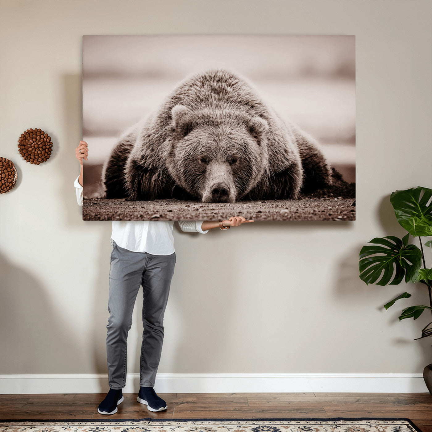 20611-MGV-CV-36X24 - Grizzly Bear Wall Art Print - Bear Canvas Wall Art - Rustic Bear Portrait Canvas Print for Cabin