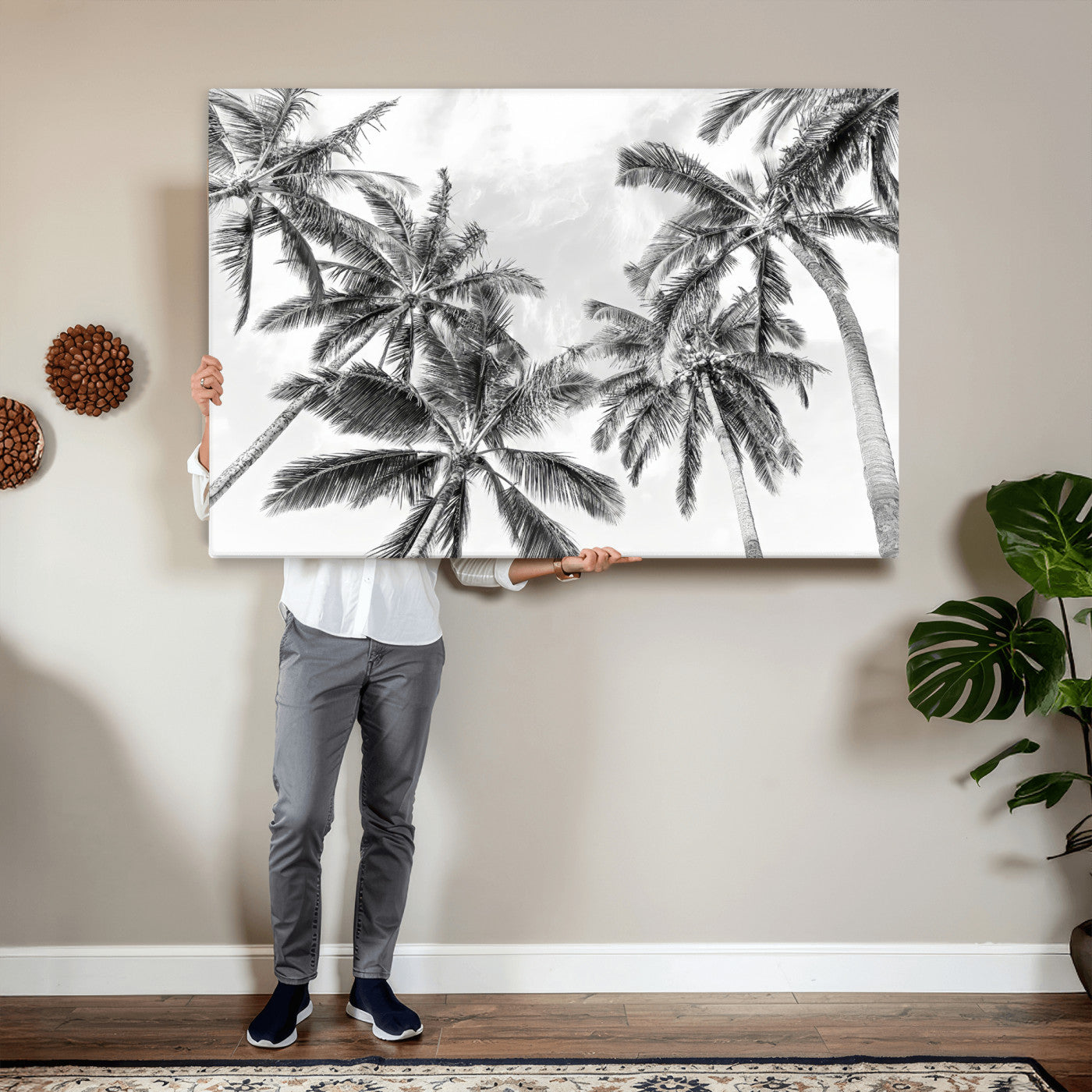 62113786-MGV-CV-36X24 - Palm Trees Wall Art – Tropical Breeze Canvas Print, Vacation Island Silhouette, Coastal Calm and Summer Paradise for Living Room or Beach House Decor