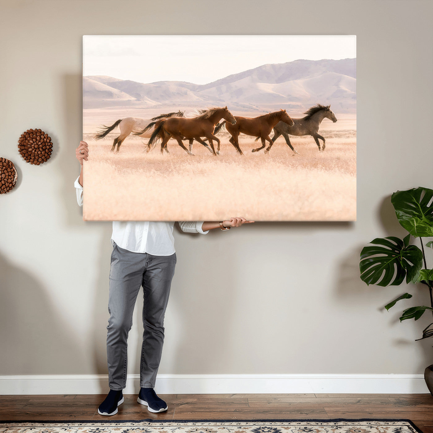 HORSESH-MGV-CV-36X24 - Wild Horses Wall Art – Running Freedom Canvas Print, Graceful Movement, Outdoor Landscape, Nature’s Power and Spirit, Home or Office Decor