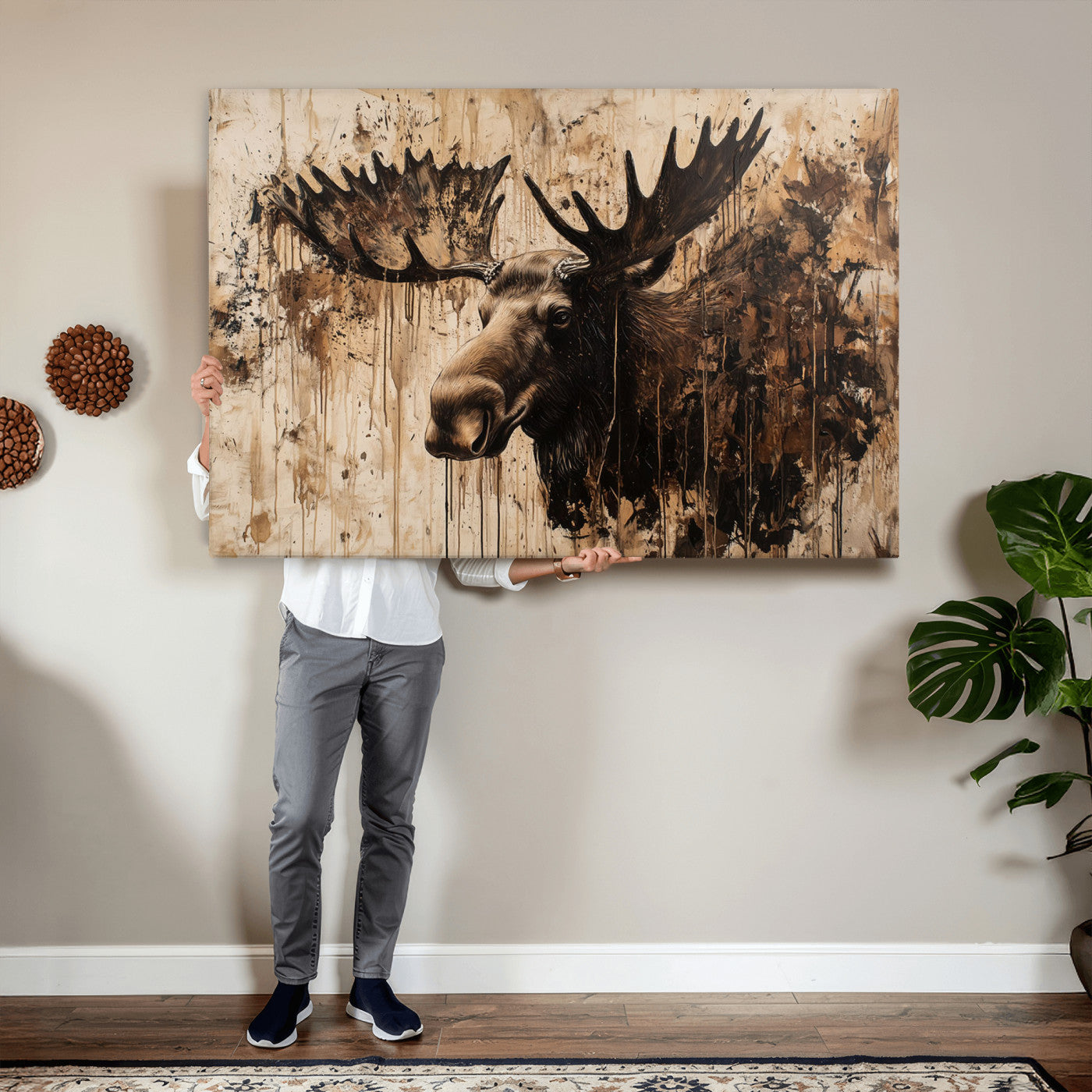 83505059-MGV-CV-36X24 - Moose Canvas Wall Art — Rustic Wildlife Painting Print | Cabin Lodge Decor | Large Animal Wall Art | Moose Gift for Him | Man Cave Art