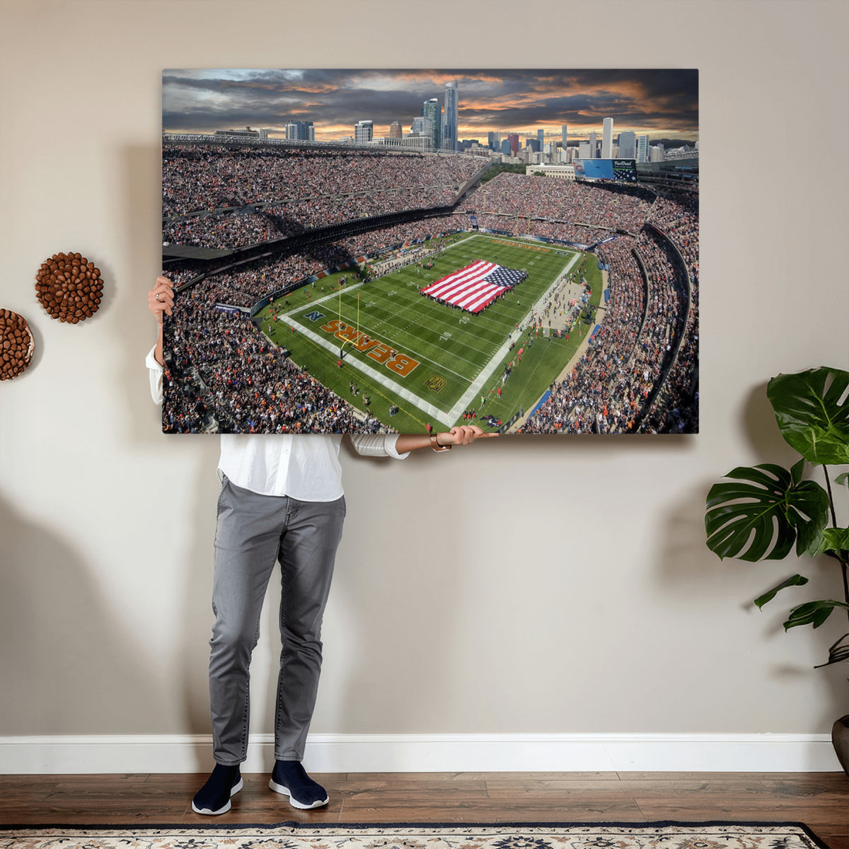 98106777-PAN-FL-20X10 - Chicago Bears Soldiers Field Wall Art Canvas Print, Extra Large Game Room Wall Decor