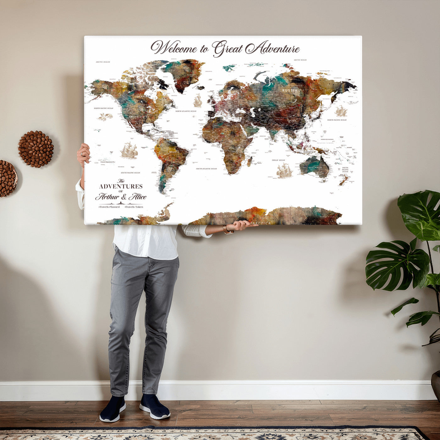 24221896-MGV-CV-36X24 - Personalized Push Pin World Map Wall Art Canvas Print with Pins – Customize  Travel Tracker Map for Home and Office Décor